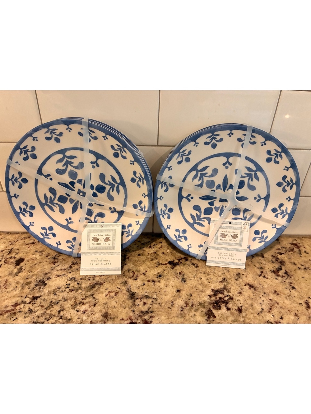 Beach to Bistro Sigrid Olsen 100% Melamine Blue and White Salad Plates Set of 8